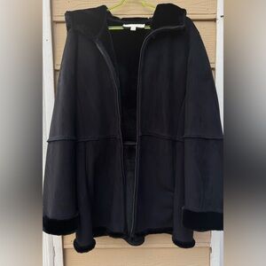 jones new york shearling with faux fur liner cots Black Hooded Jacket